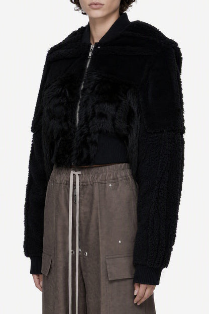 Rick Owens Cropped Collage Bomber in Black side