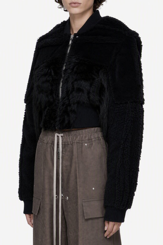 Rick Owens Cropped Collage Bomber in Black side