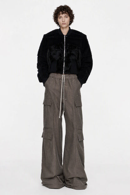 Rick Owens Cropped Collage Bomber in Black full look