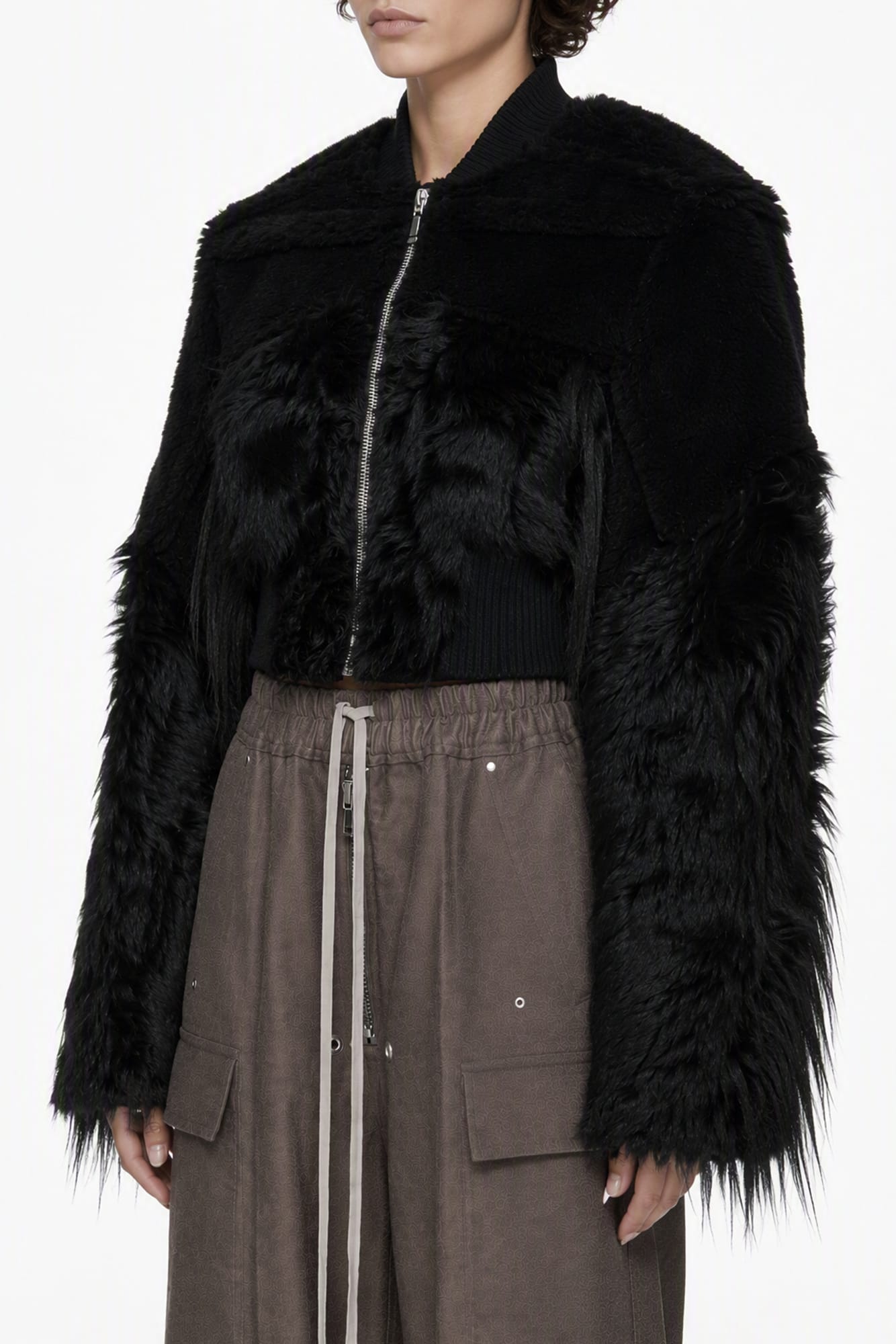 Rick Owens Cropped Collage Bomber in Black side