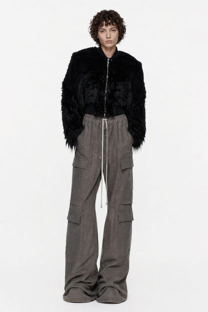 Rick Owens Cropped Collage Bomber in Black full look