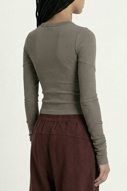 Rick Owens Cropped Rib LS in Dust SS26 back