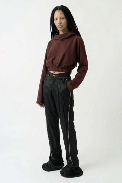 Rick Owens DRKSHDW Cropped Hooded Tunic in Scab full look
