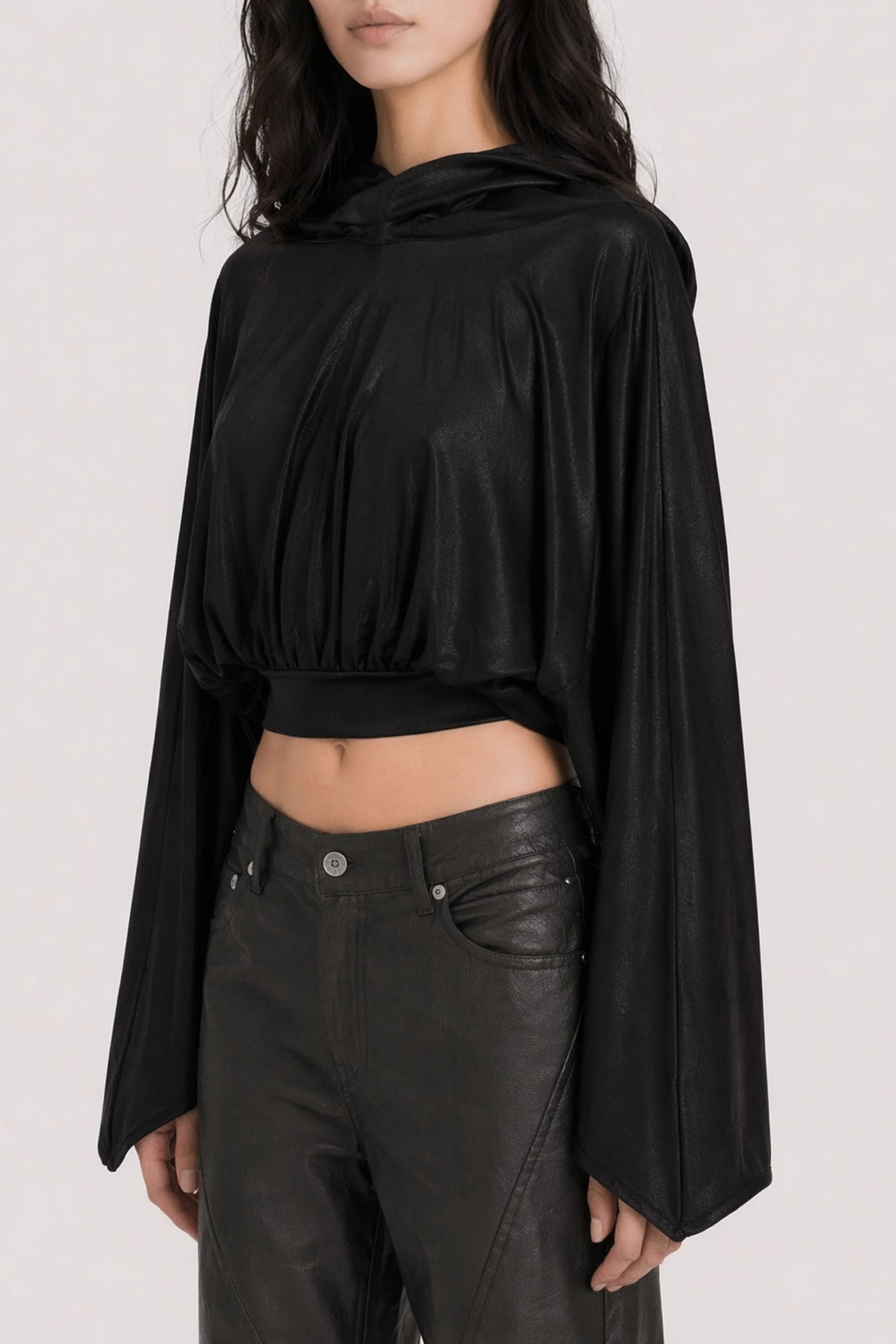 Rick Owens DRKSHDW Hooded Cropped Top in Black side