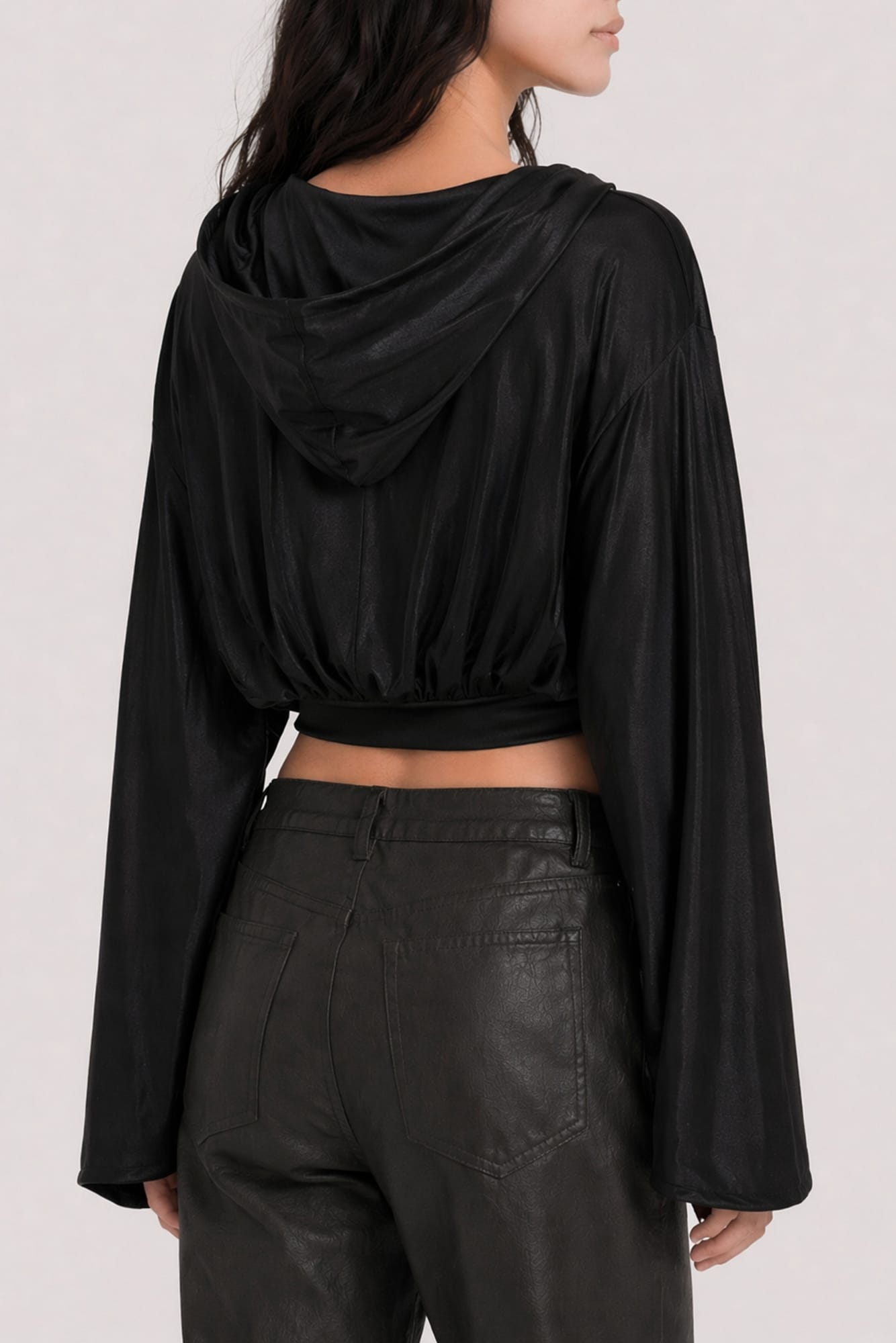 Rick Owens DRKSHDW Hooded Cropped Top in Black back