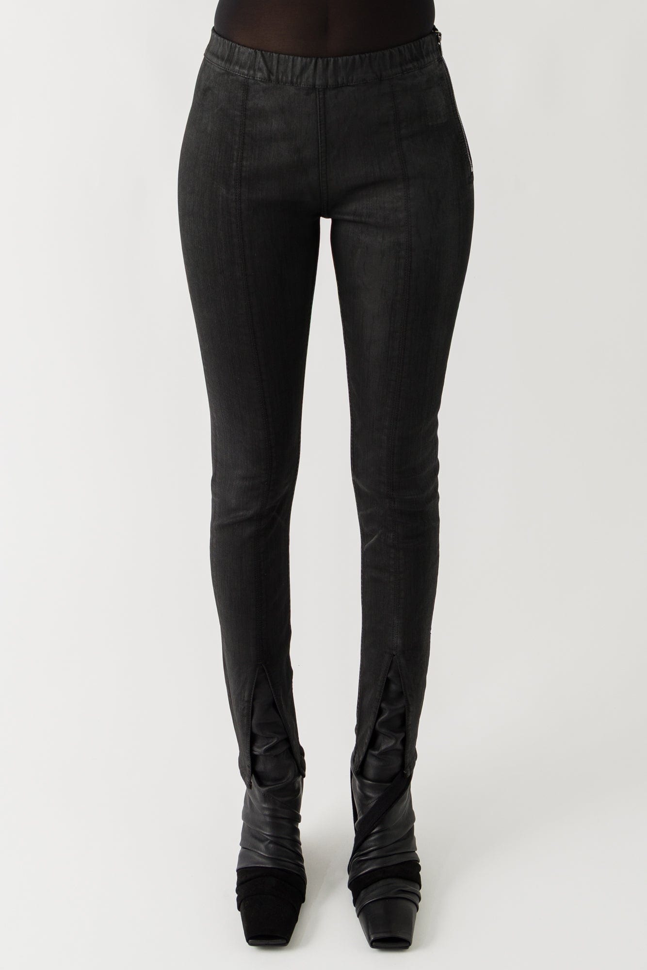 Rick Owens DRKSHDW Slit Front Leggings in Black Wax