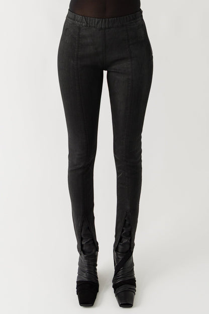 Rick Owens DRKSHDW Slit Front Leggings in Black Wax