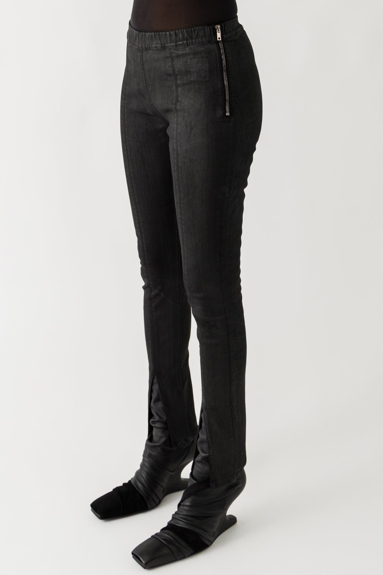 Rick Owens DRKSHDW Slit Front Leggings in Black Wax