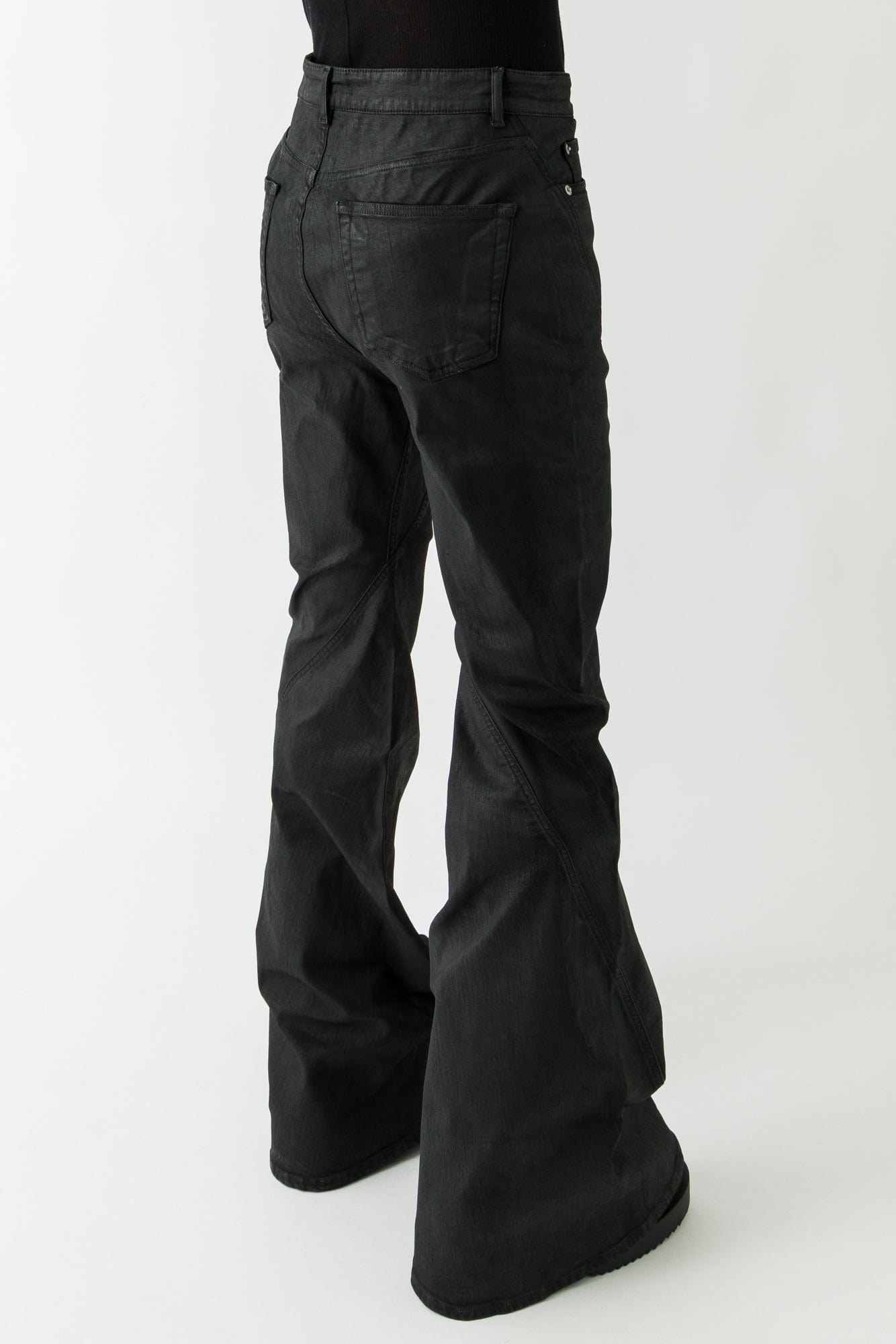 パンツ rick owens drkshdw bias bootcut Rick Owens DRKSHDW Bias Bootcut in Stretch Black Wax – Antidote