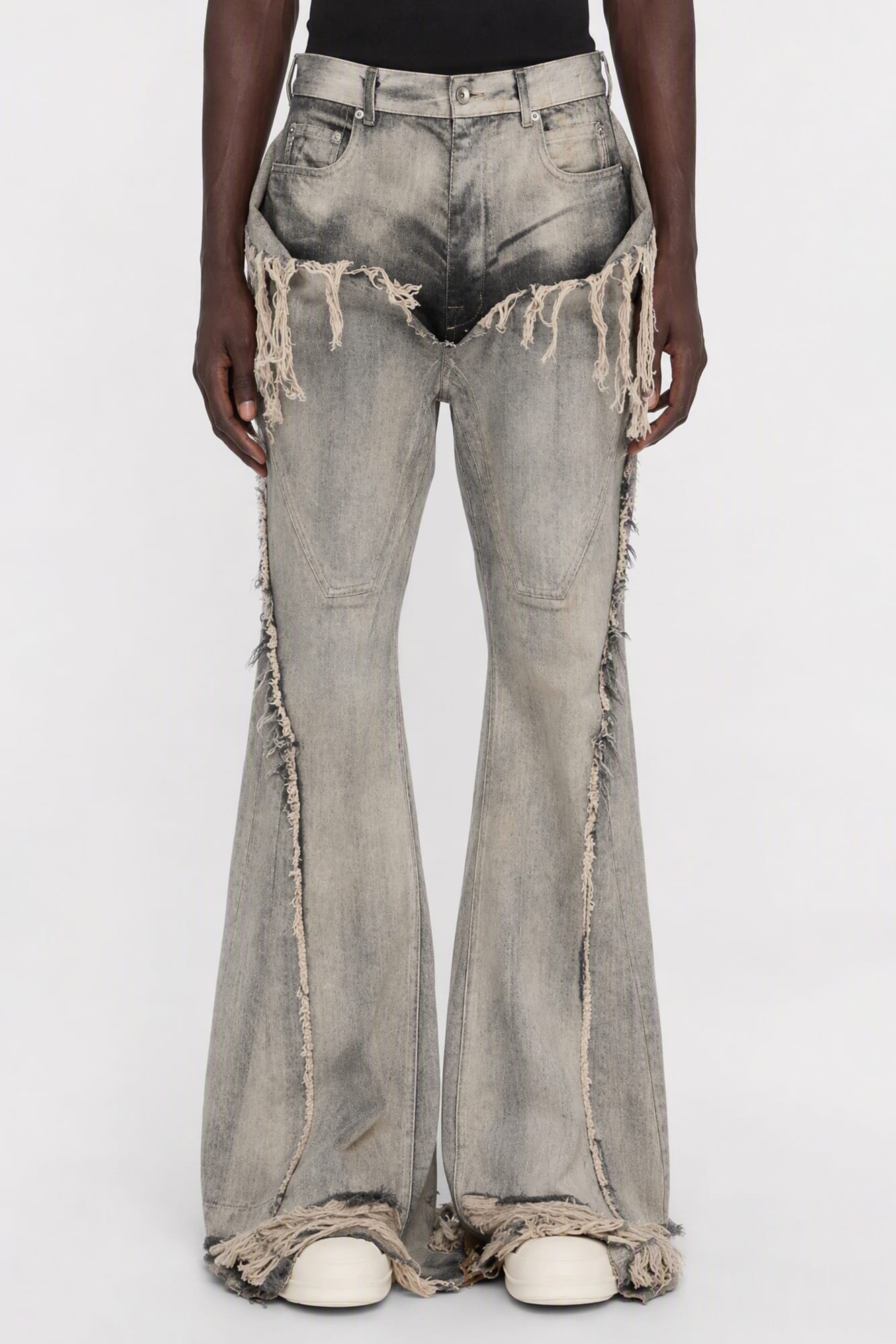 Rick Owens DRKSHDW Mens Slivered Bootcut Jeans in Mineral