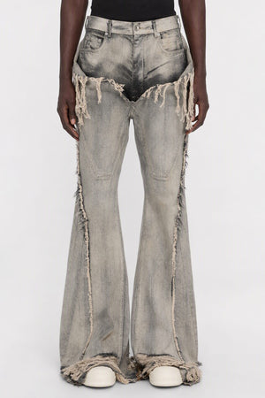 Rick Owens DRKSHDW Mens Slivered Bootcut Jeans in Mineral