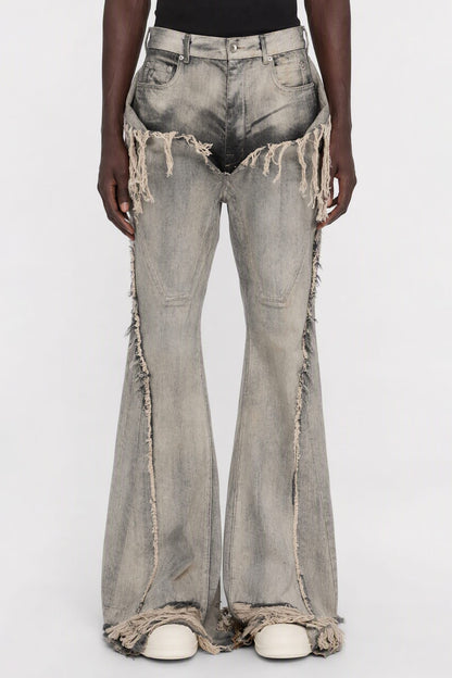 Rick Owens DRKSHDW Mens Slivered Bootcut Jeans in Mineral