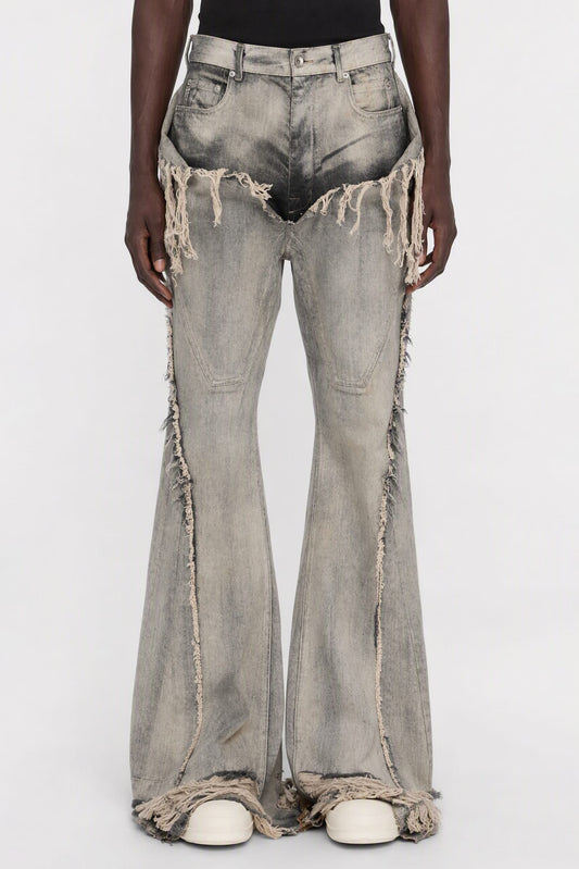 Rick Owens DRKSHDW Mens Slivered Bootcut Jeans in Mineral