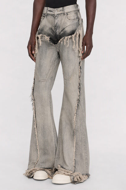 Rick Owens DRKSHDW Mens Slivered Bootcut Jeans in Mineral side