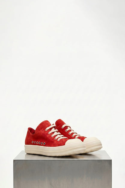 Rick Owens Extreme Low Sneaks in Carnelian side