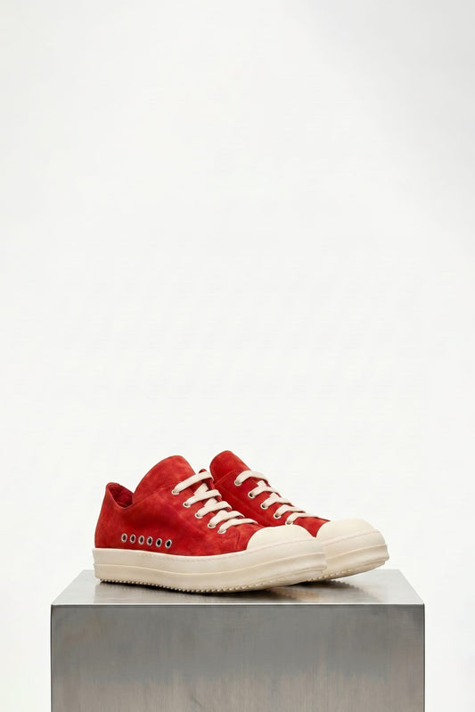 Rick Owens Extreme Low Sneaks in Carnelian side