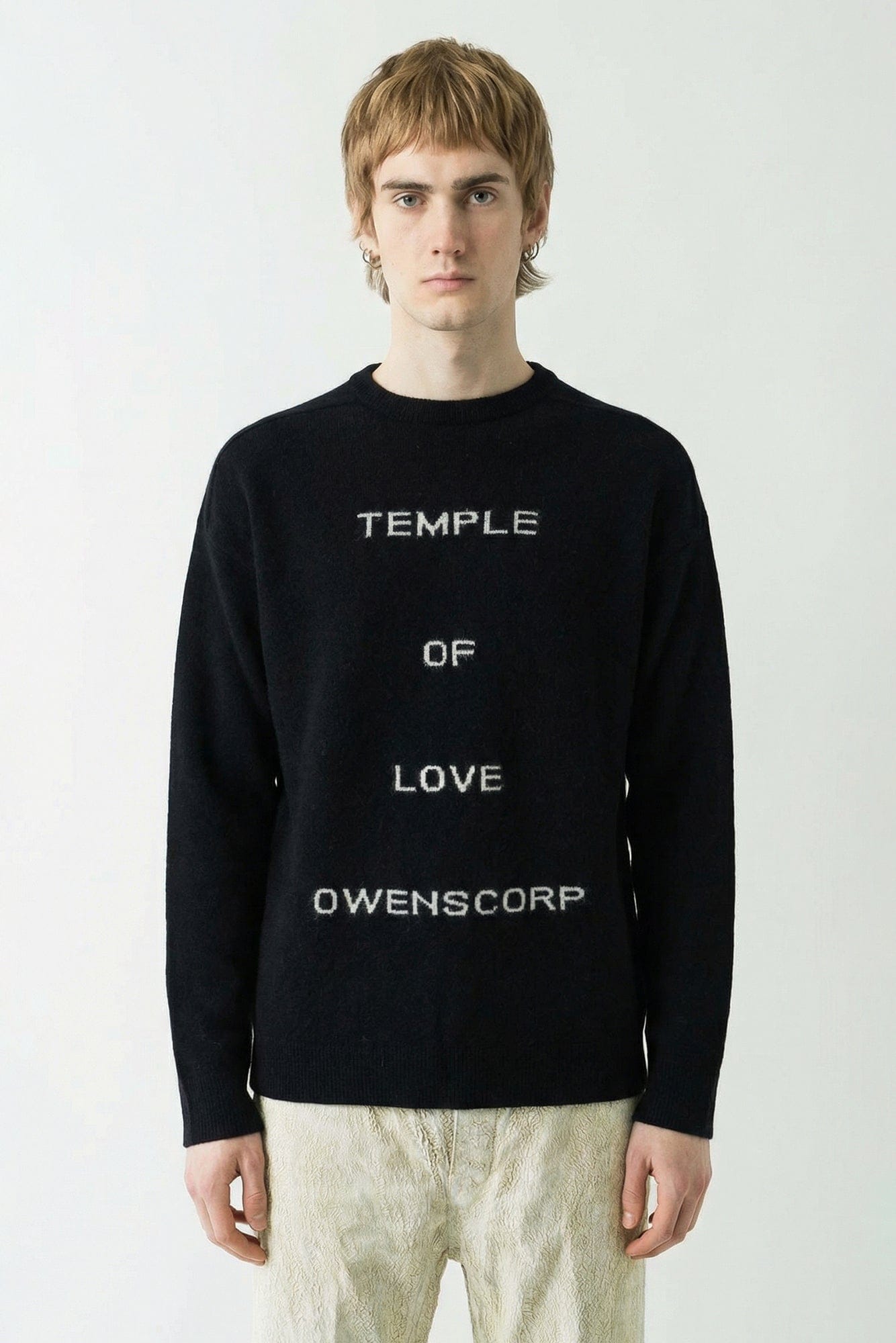 Rick Owens Maglia Round Neck Sweater in Black/Butter SS26