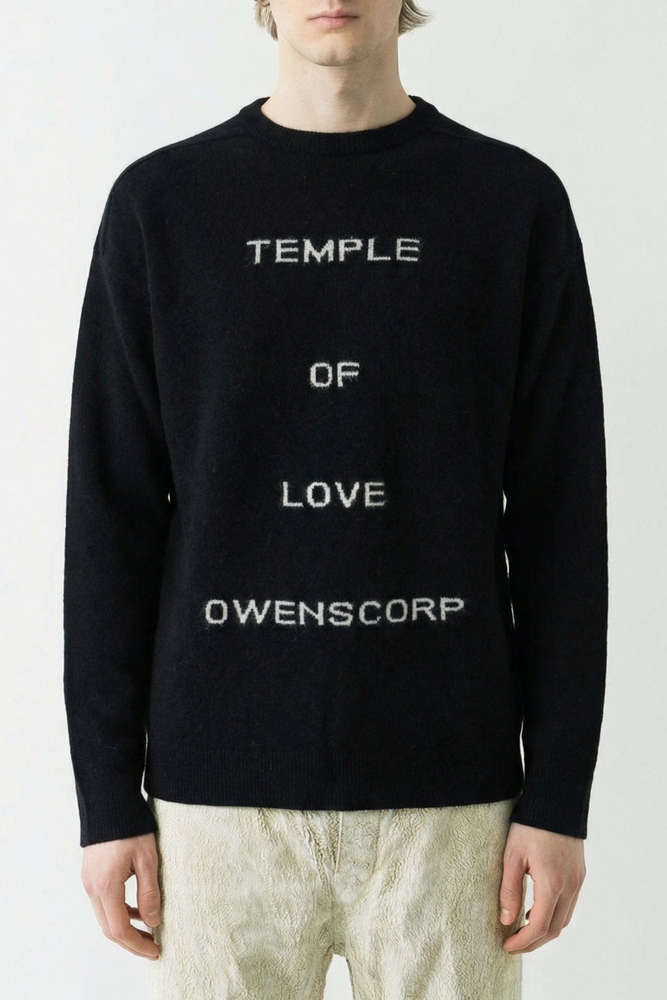 Rick Owens Maglia Round Neck Sweater in Black/Butter SS26
