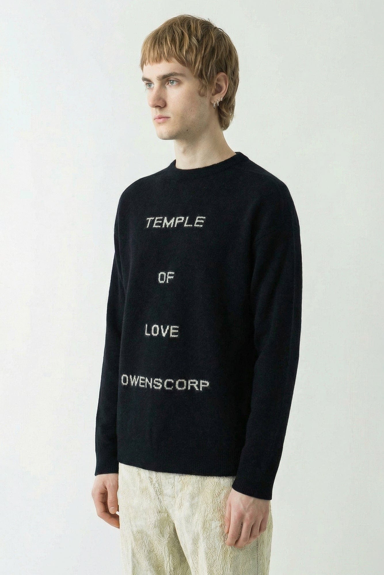 Rick Owens Maglia Round Neck Sweater in Black/Butter SS26