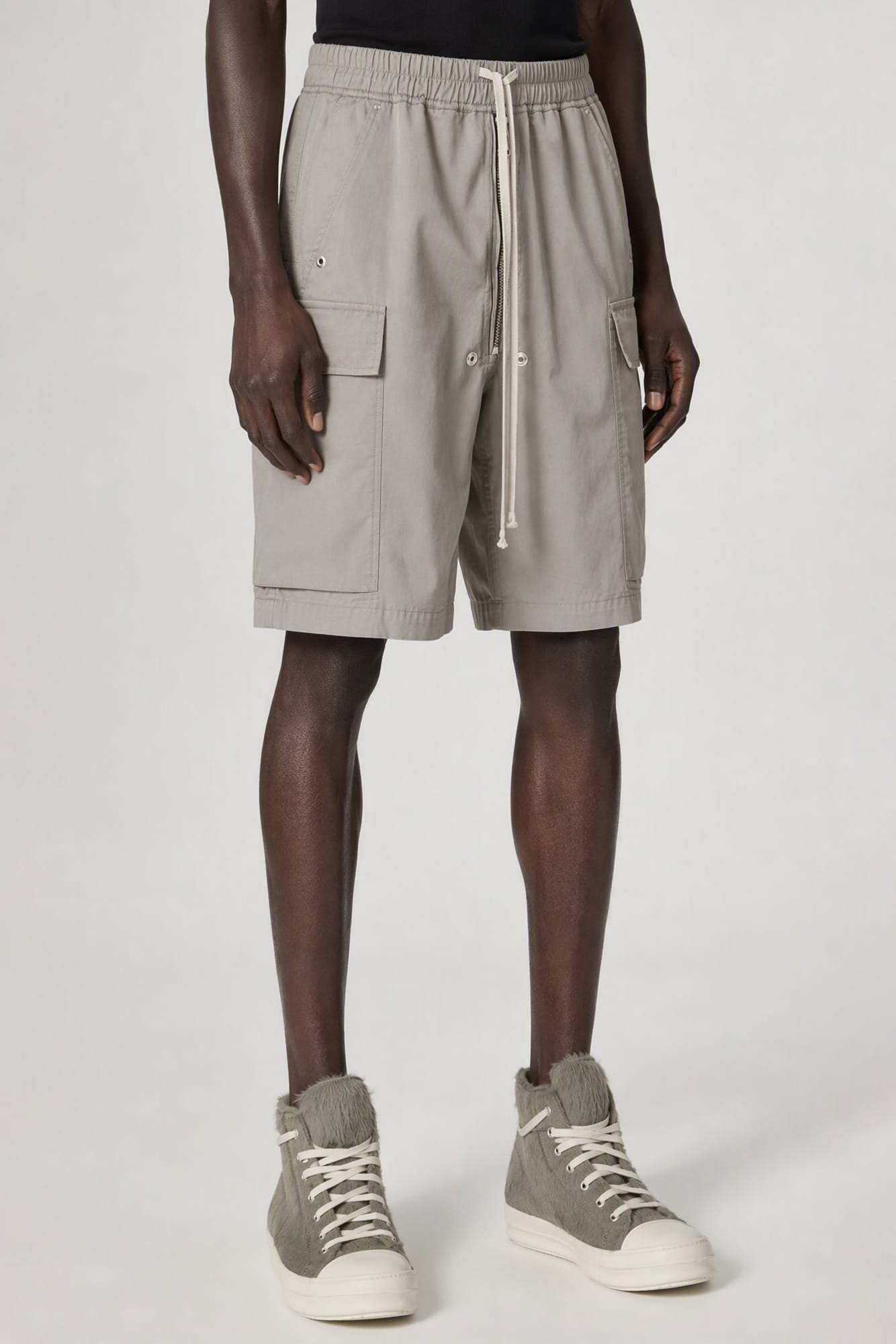 Rick Owens Mens Cargobela Shorts in Dark Pearl side