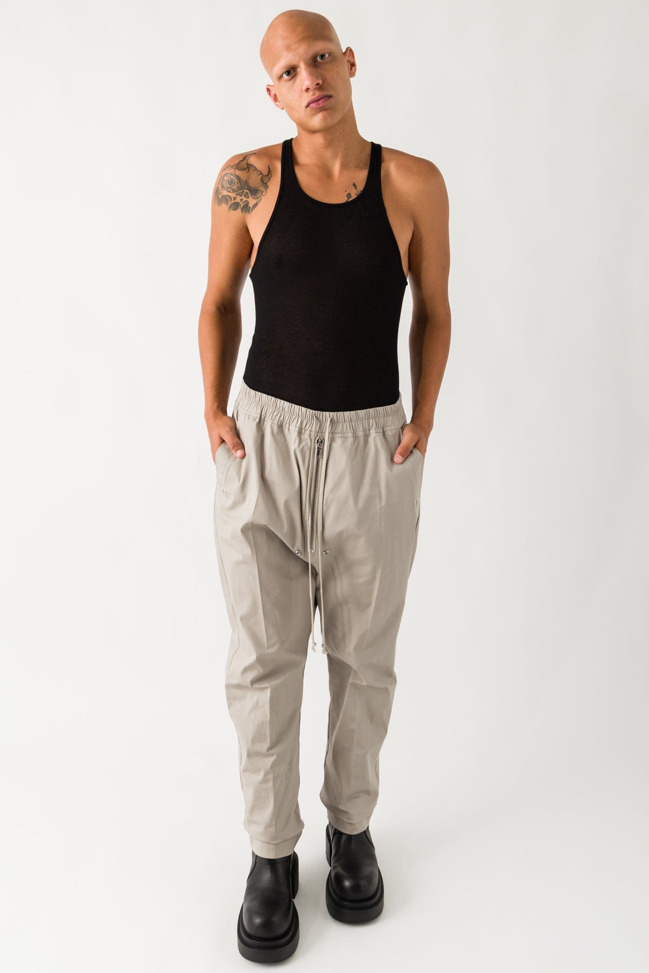 Rick Owens Bela Pants in Pearl full look