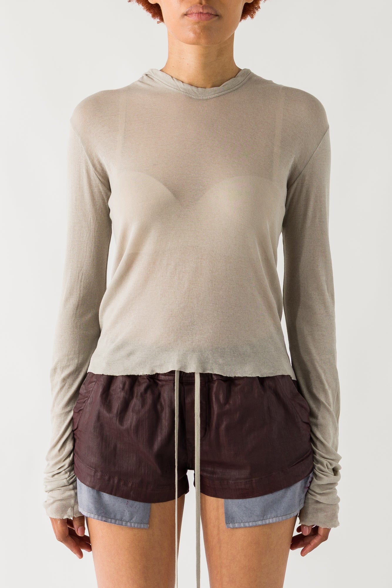Rick Owens Cropped Hooded Rib LS T