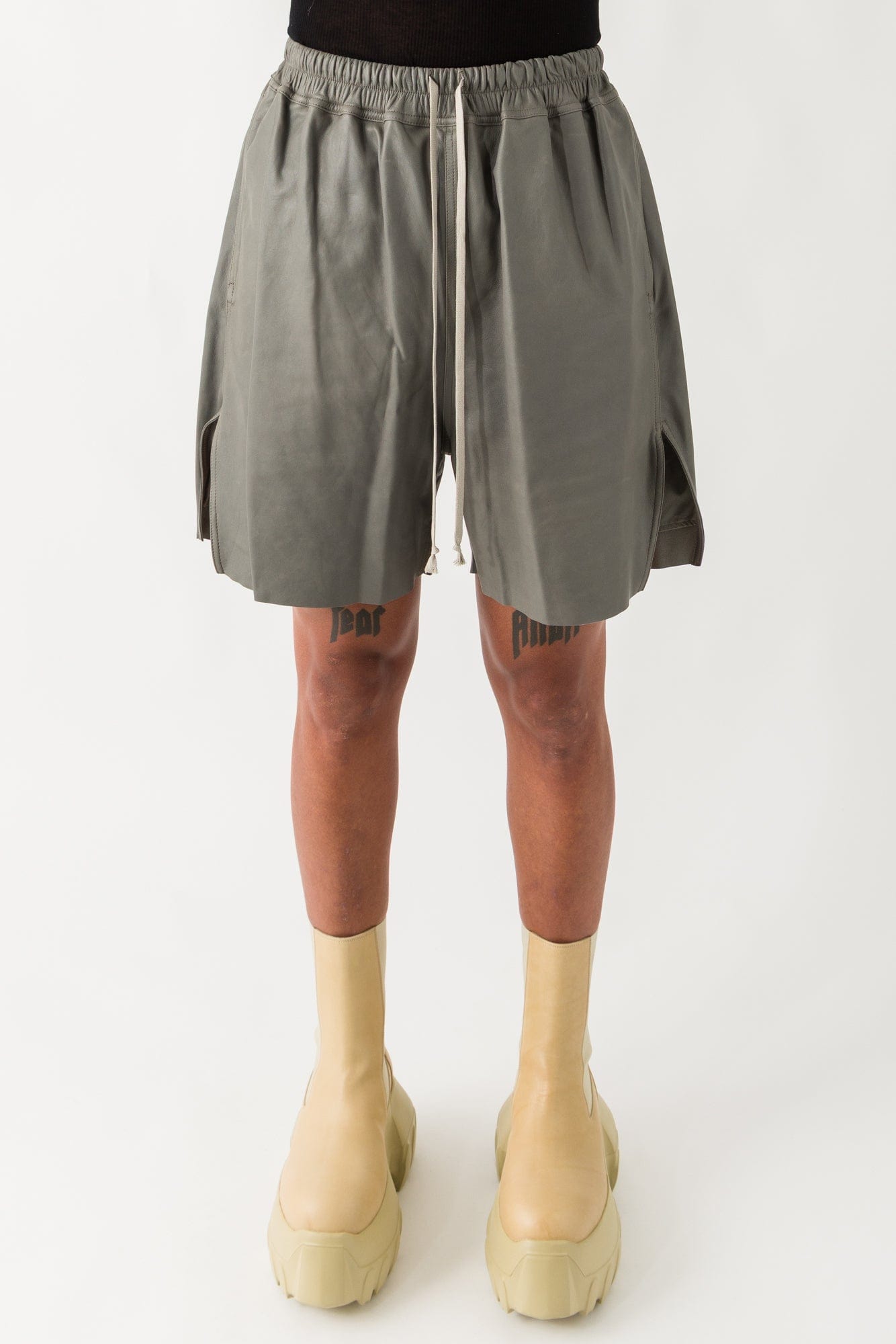 Rick Owens Leather Boxers in Washed Indigo