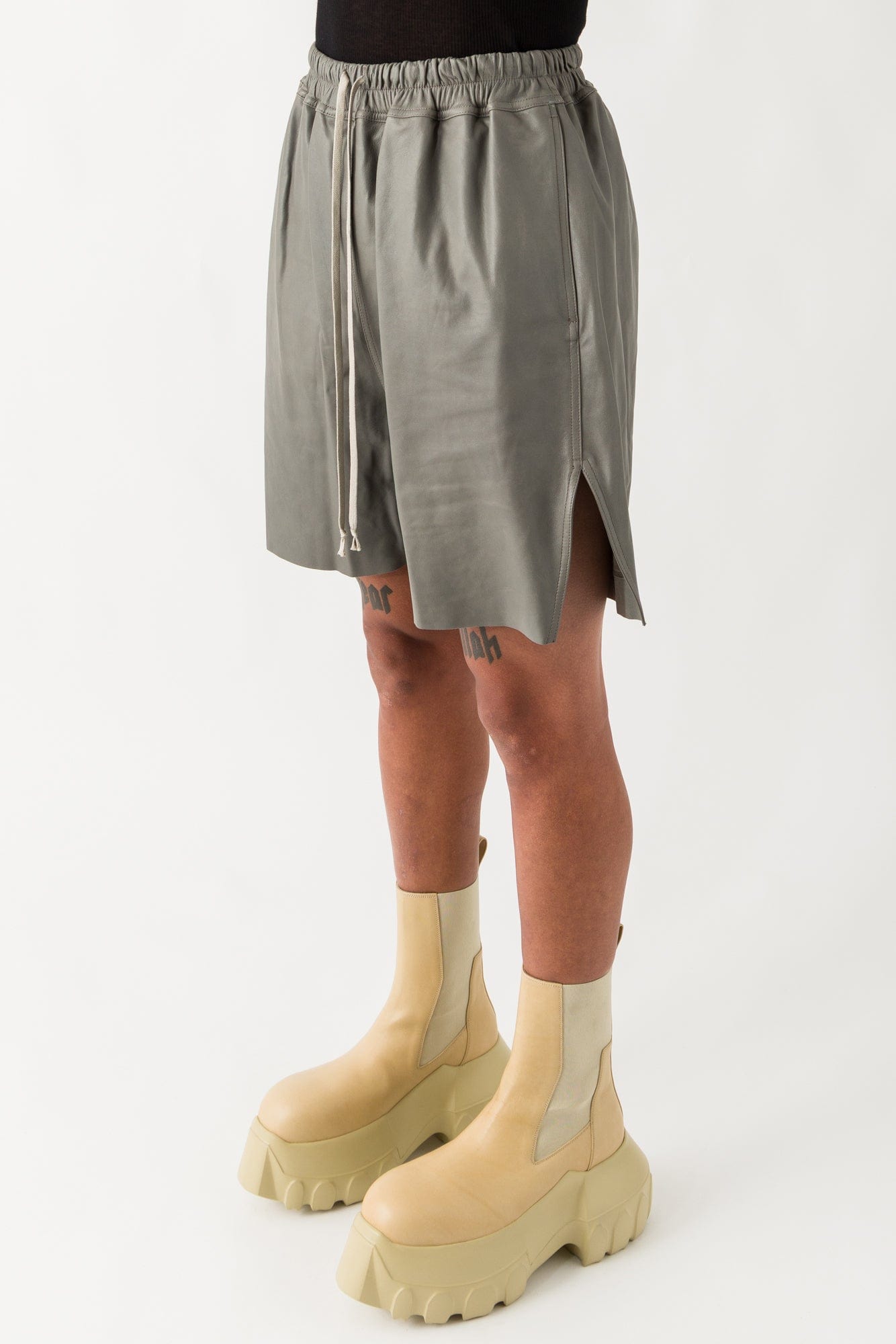 Rick Owens Leather Boxers in Washed Indigo side