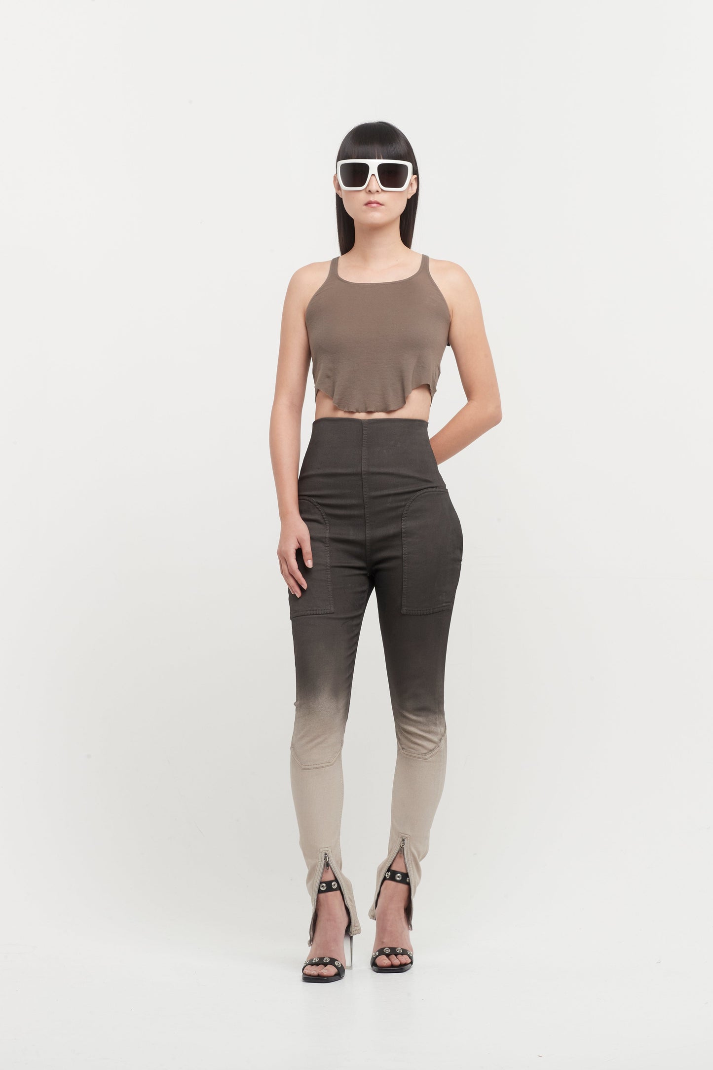 Rick Owens DRKSHDW Dirt Waist Leggings in Black Pearl Degrade full look