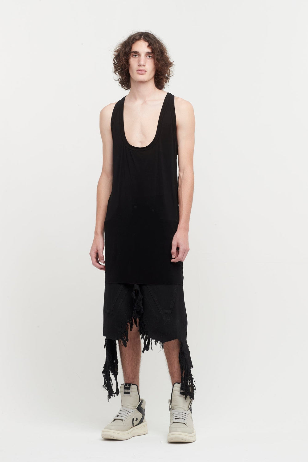 Rick Owens Slivered Mens Skirt in Black Shredded Denim – Antidote