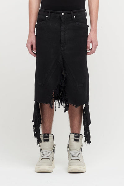 Rick Owens Slivered Mens Skirt in Black Shredded Denim – Antidote
