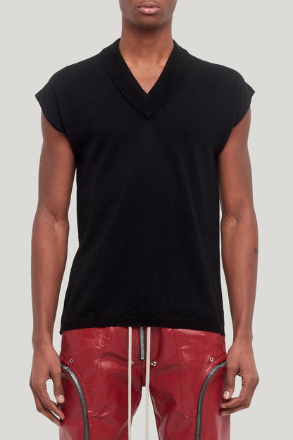 Rick Owens Short Sleeve V Neck Sweater in Black