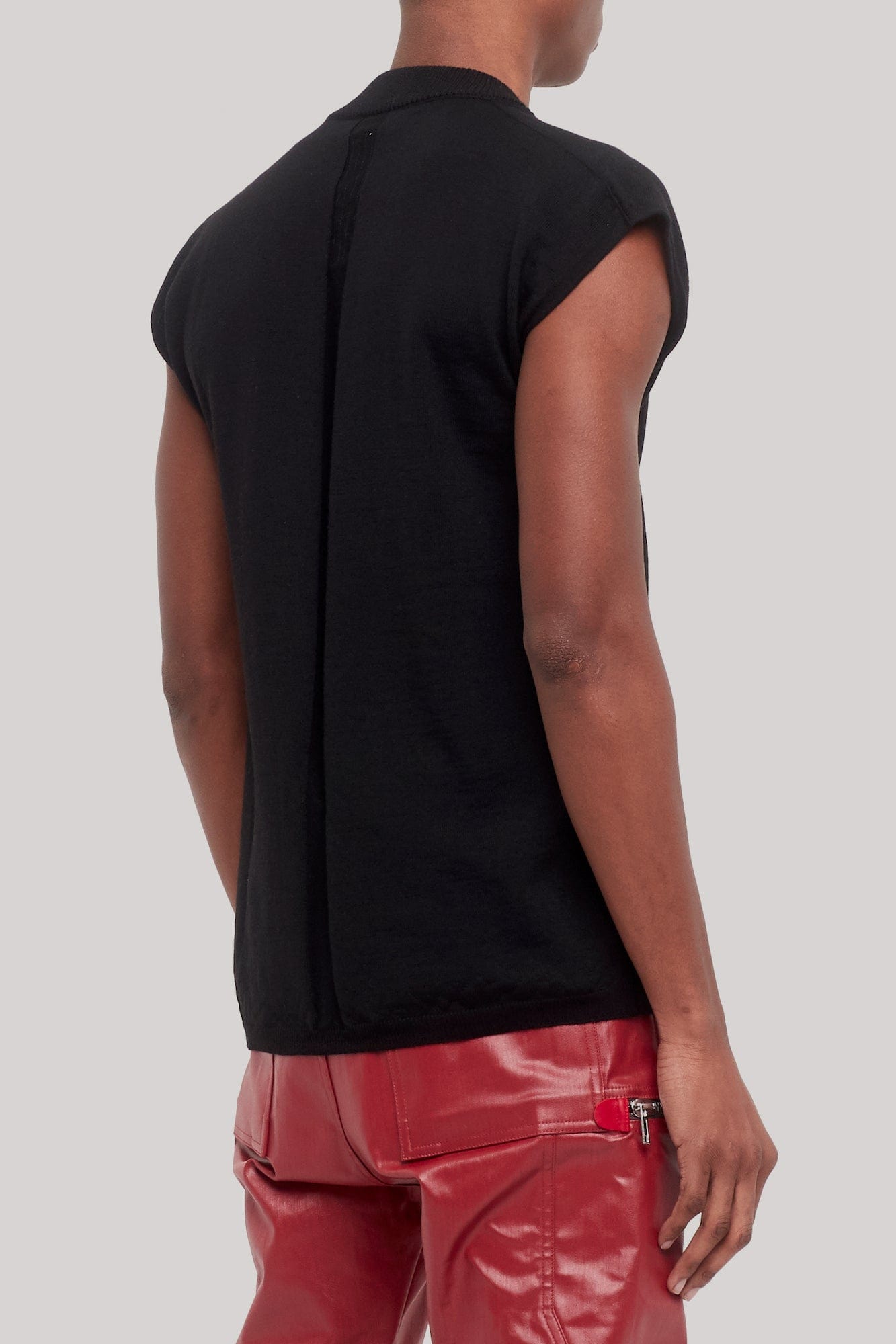 Rick Owens Short Sleeve V Neck Sweater in Black back