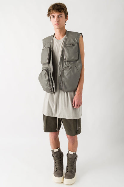Rick Owens Cargo Vest in Washed Indigo full look