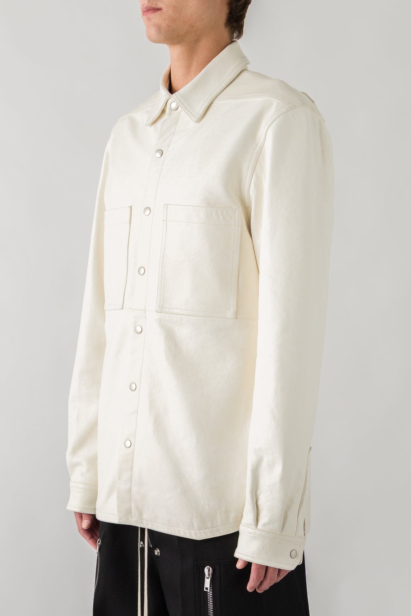 Rick Owens Outershirt in Leather in Milk side