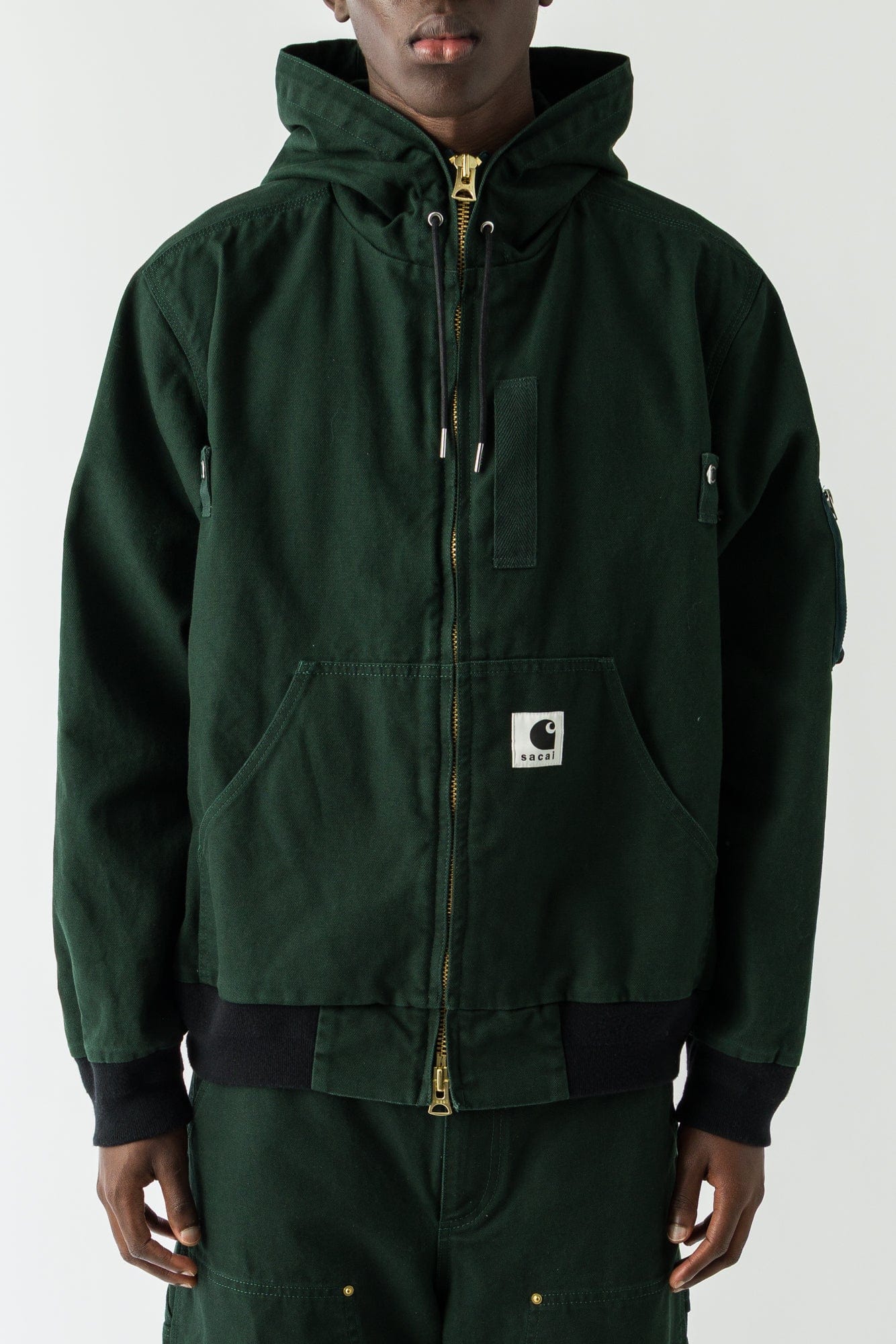 Sacai Carhartt Washed Duck Hooded Blouson In Green