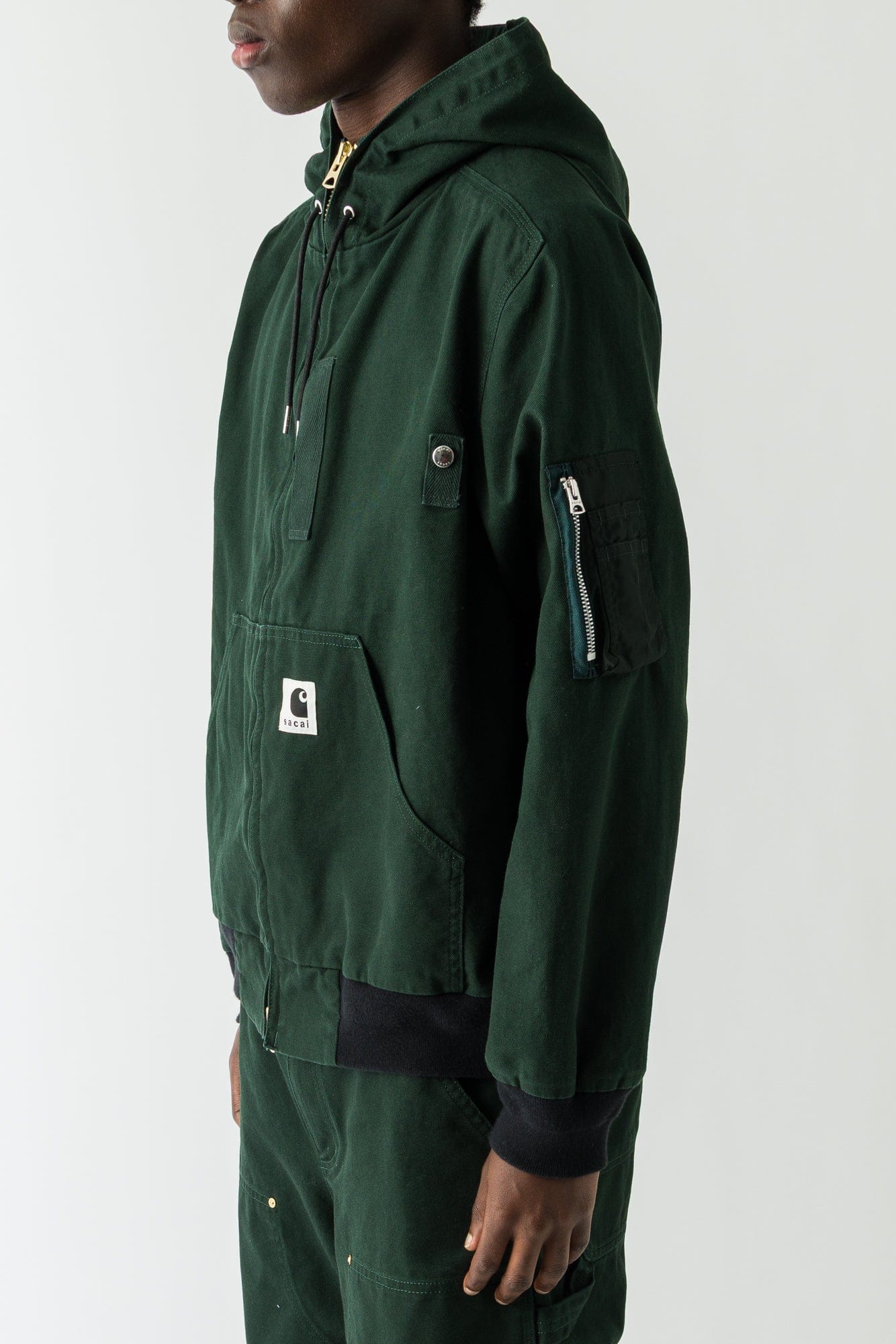 Sacai Carhartt Washed Duck Hooded Blouson In Green side
