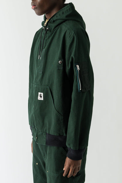 Sacai Carhartt Washed Duck Hooded Blouson In Green side