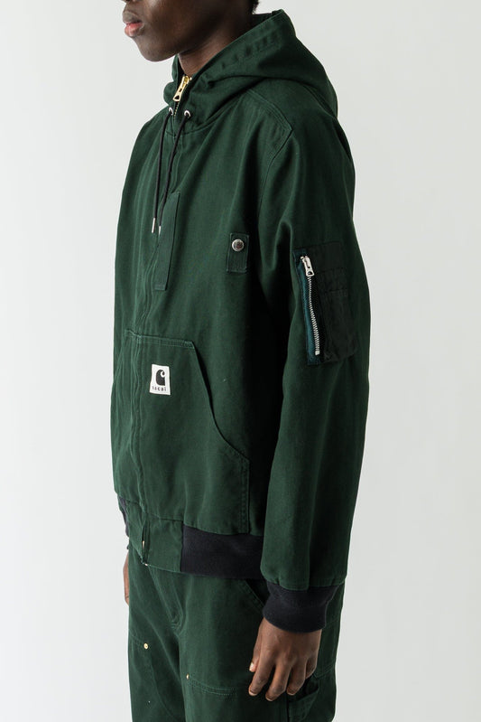 Sacai Carhartt Washed Duck Hooded Blouson In Green side