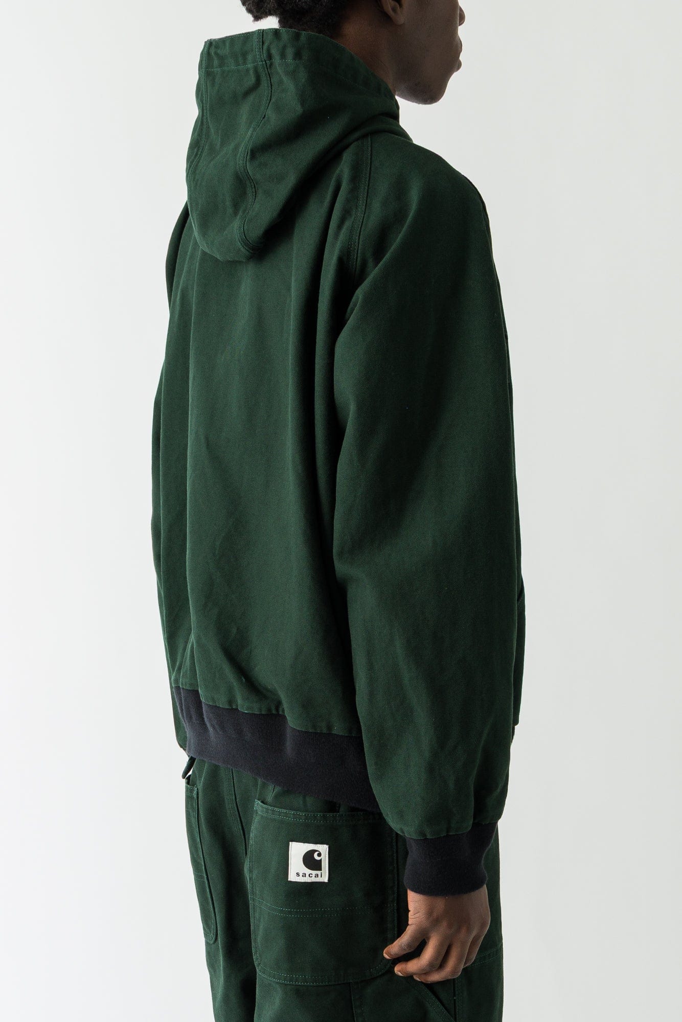 Sacai Carhartt Washed Duck Hooded Blouson In Green