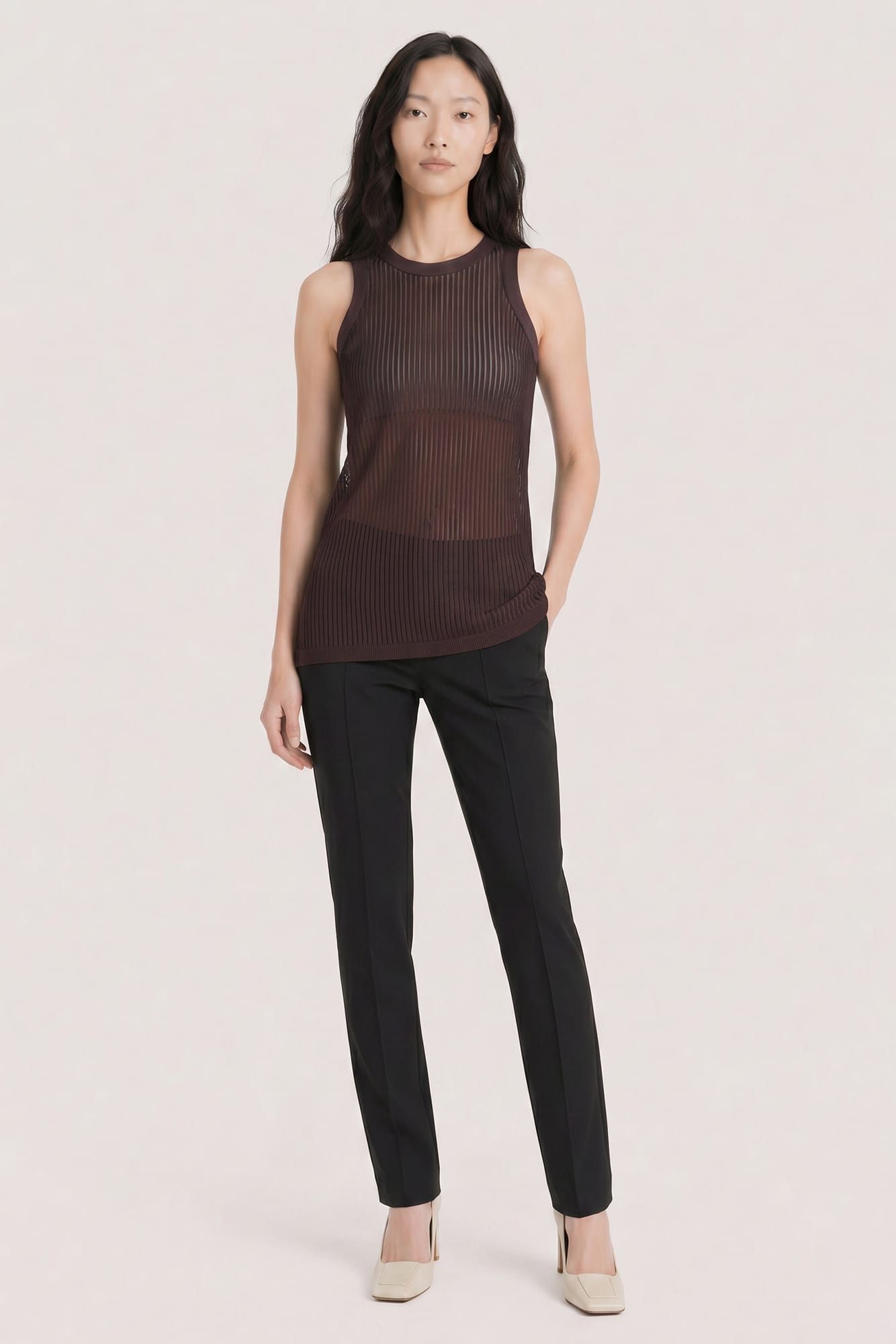 Sacai Chiffon Tank Top full look