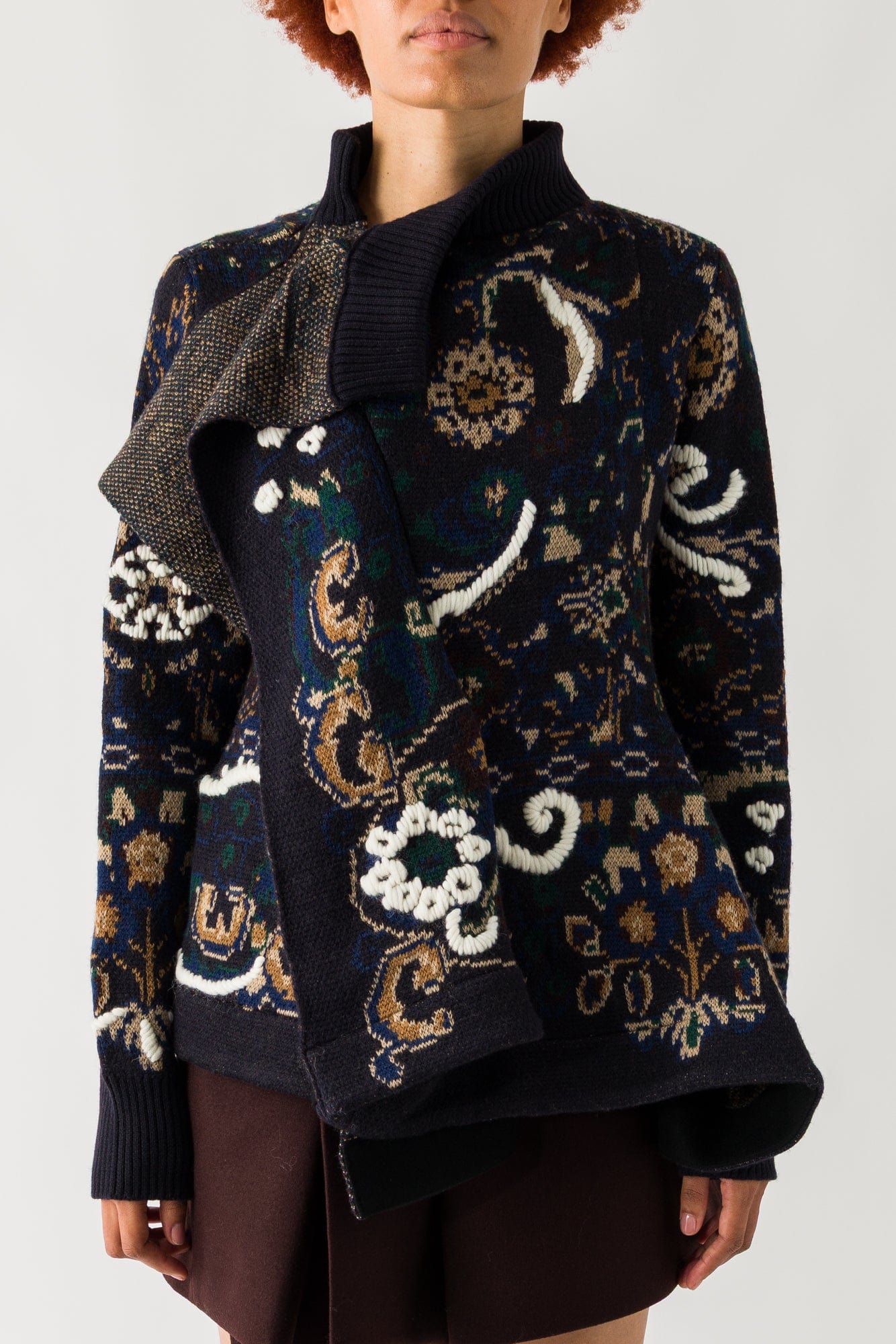 Sacai Floral Jacquard Knit Blouson In Navy
