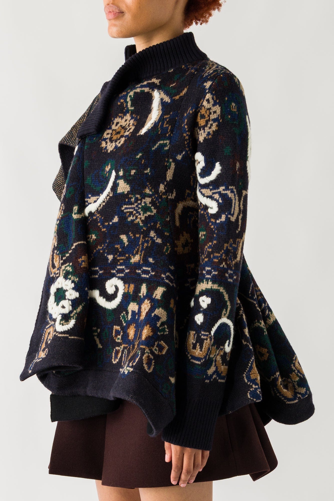 Sacai Floral Jacquard Knit Blouson In Navy side