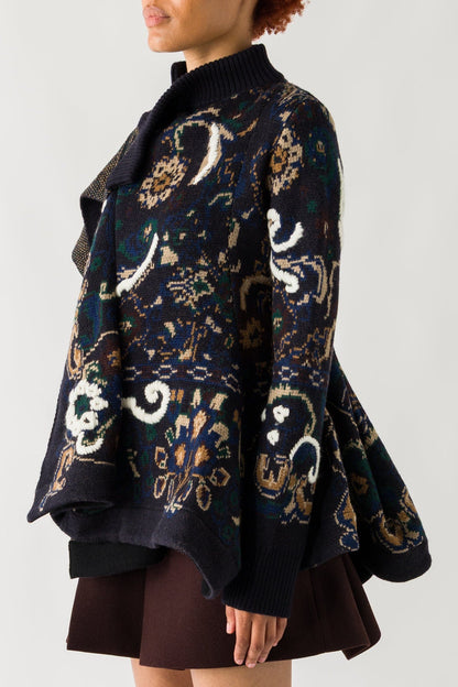 Sacai Floral Jacquard Knit Blouson In Navy side