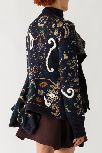 Sacai Floral Jacquard Knit Blouson In Navy back