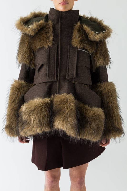 Sacai Wool Melton Blouson In Brown