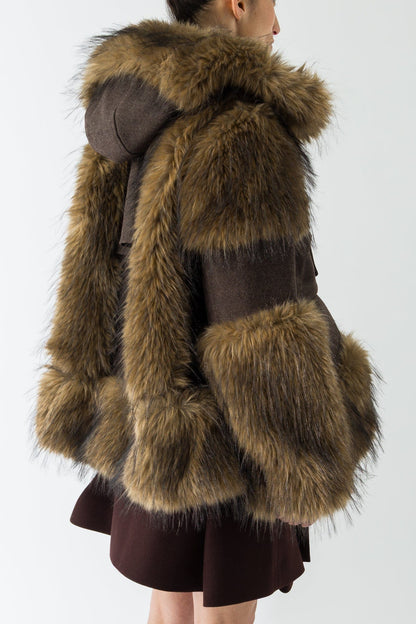 Sacai Wool Melton Blouson In Brown back