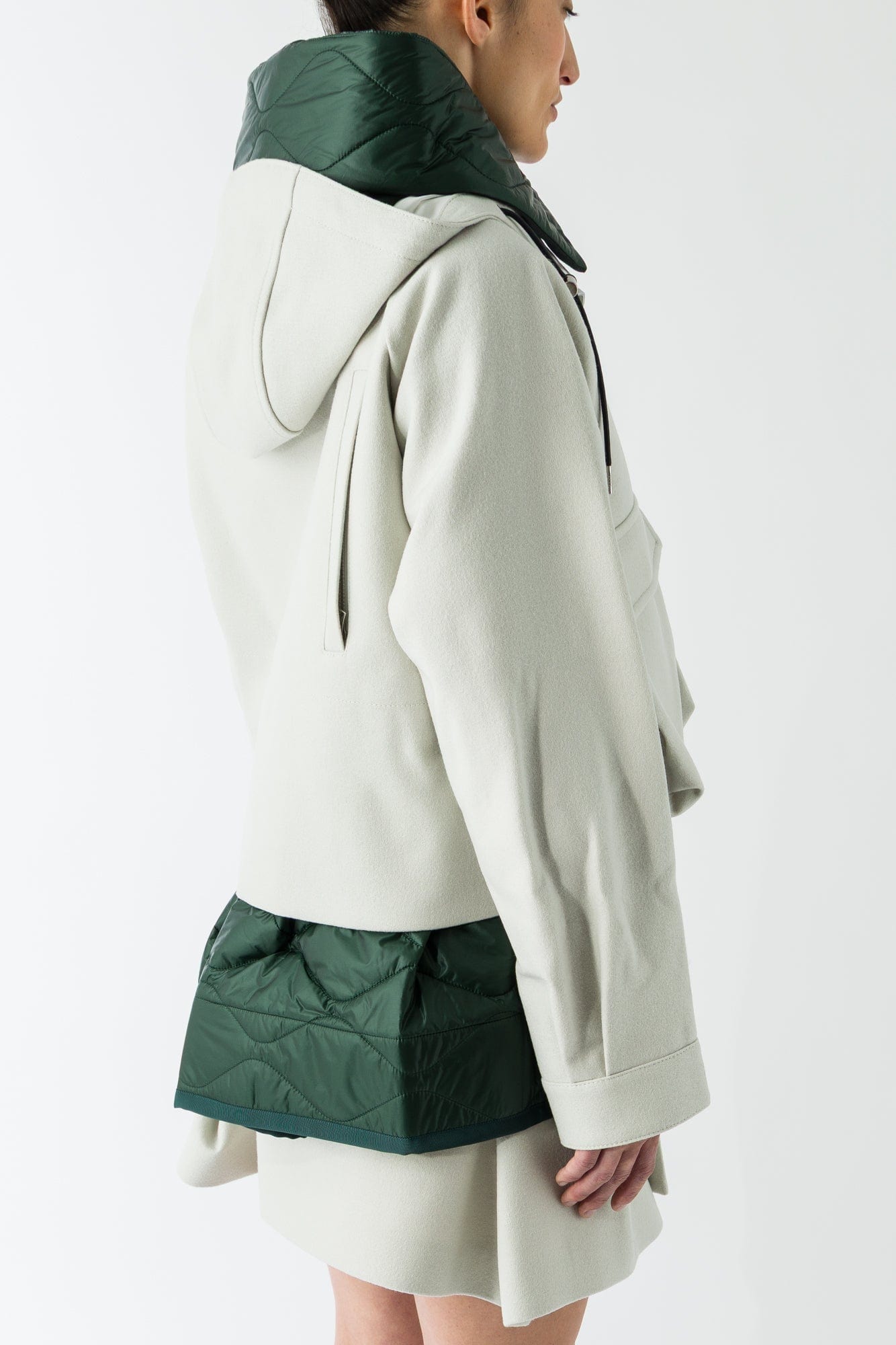 Sacai Wool Melton Blouson In Ecru/Green