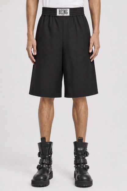 Sacai Wool Melton Shorts in Black