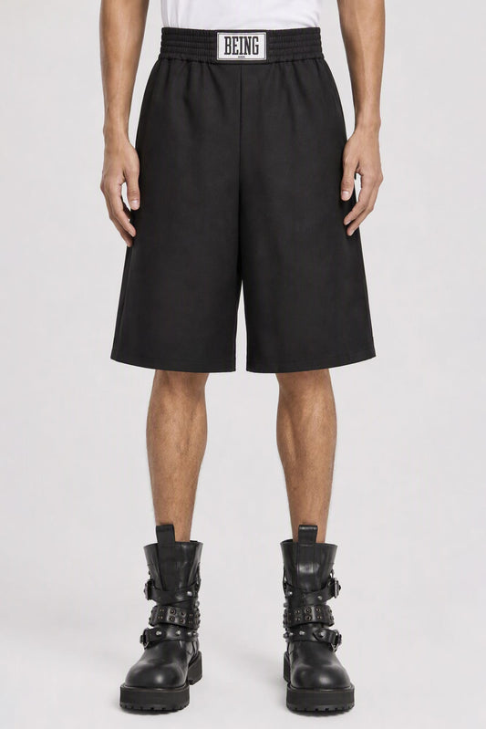 Sacai Wool Melton Shorts in Black